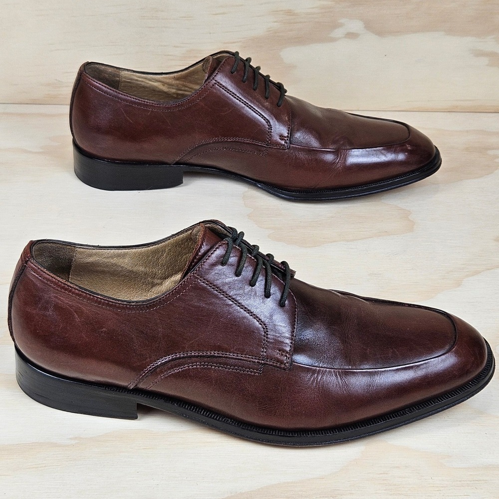 Johnston & Murphy Mens 9.5M 15-0750 Burgundy Brown Leather Apron Toe Derby Shoes